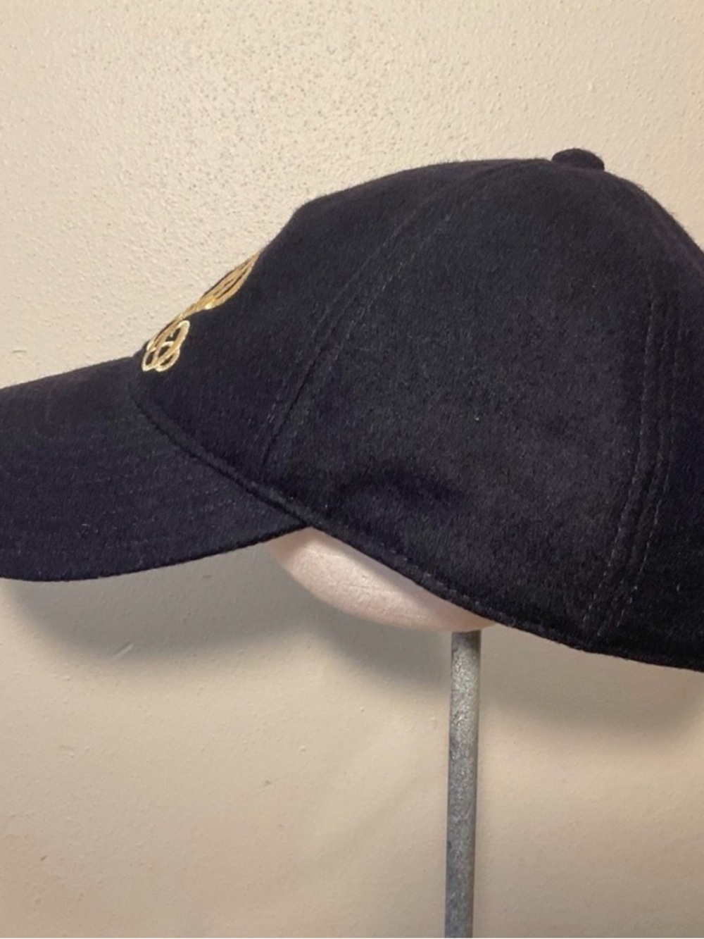Vintage JCREW Baseball Cap Hat Navy Blue Adjustable Gold Yellow Monogram OS Wool - Picture 7 of 11